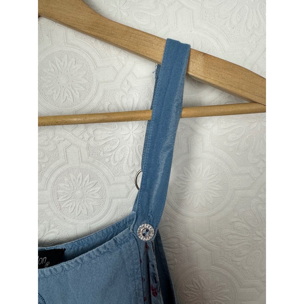 Papillon Blue Patchwork Boho Jumpsuit Floral Embroidered Artsy Overalls Medium - Picture 6 of 9